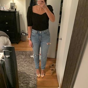 H and M black puffy sleeve top size medium